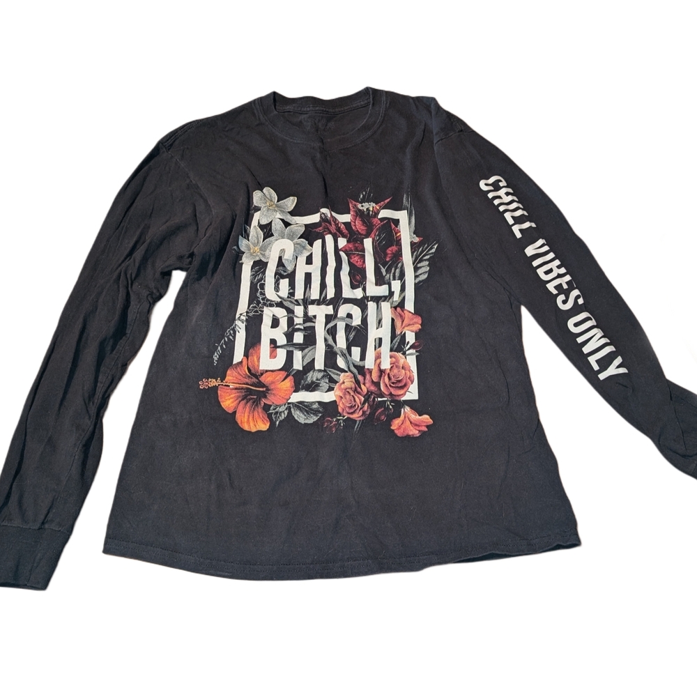 Spencer's Black Long Sleeve Tee with Floral Graphic
